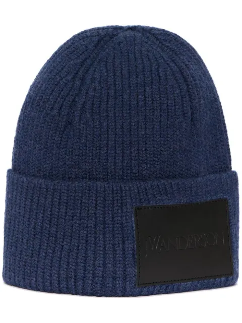 logo-patch ribbed beanie