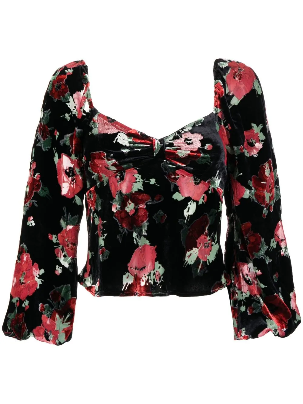 

Rixo Bridgette poppy-print velvet blouse - Black