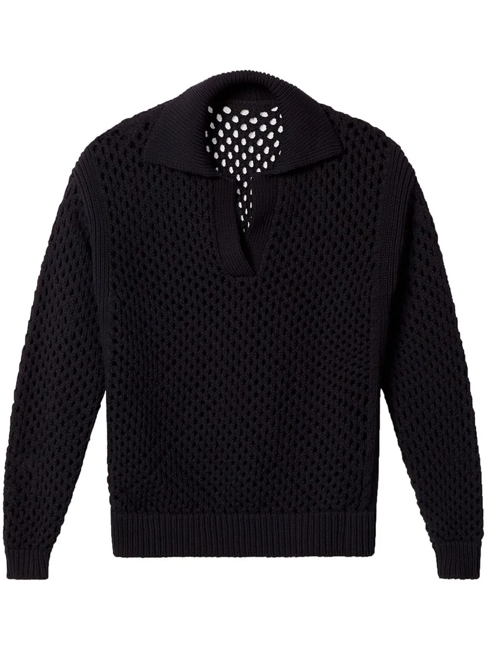 Nina Ricci Cotton Blend Net Knit Polo Sweater In Black