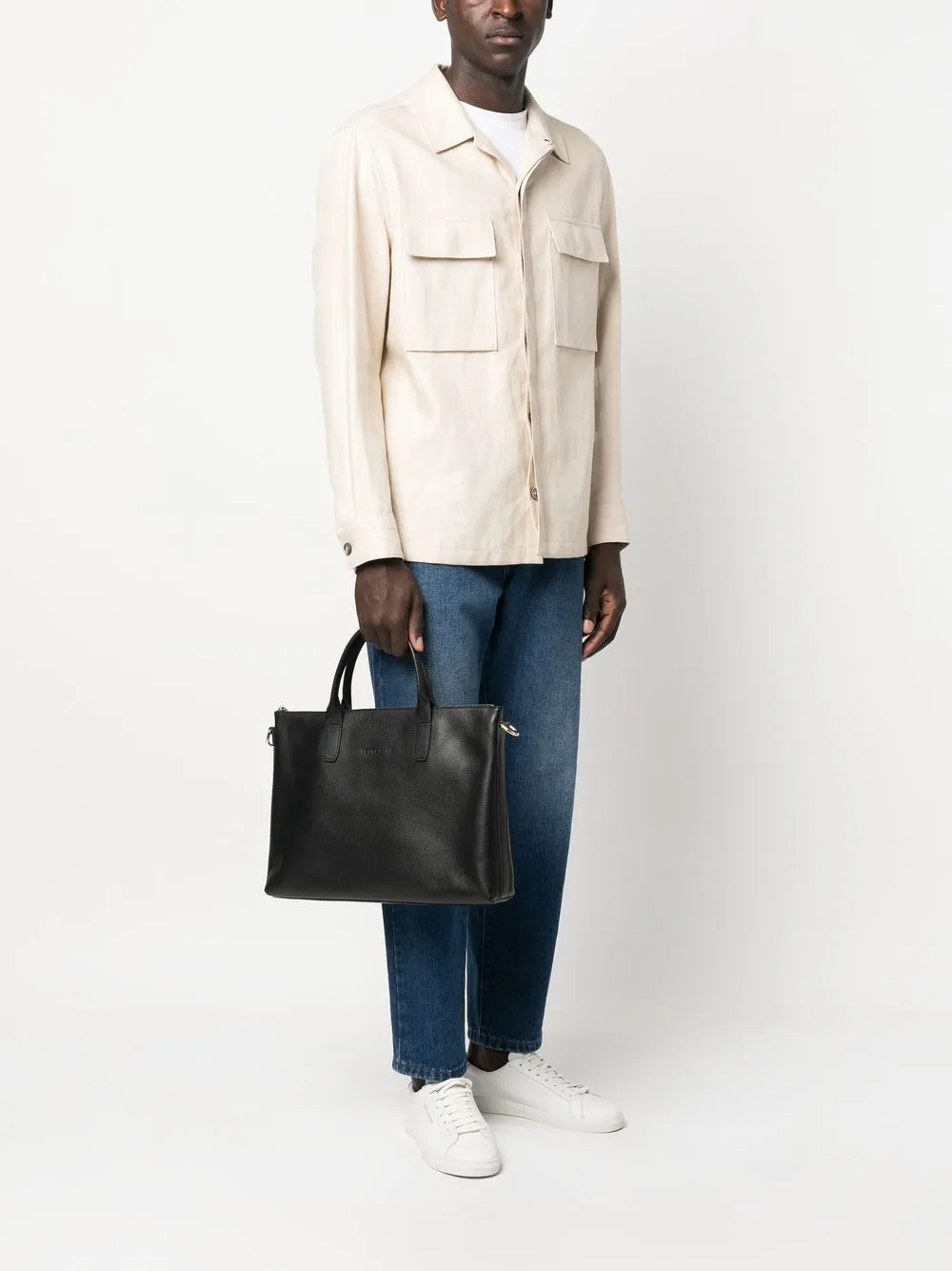 Longchamp Le Foulonna leren aktetas - Zwart