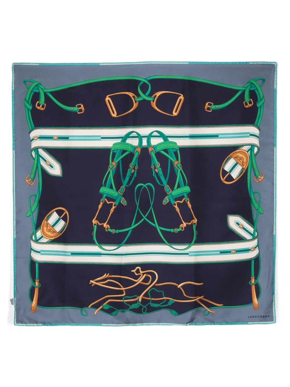 

Longchamp stirrup-print silk scarf - Blue