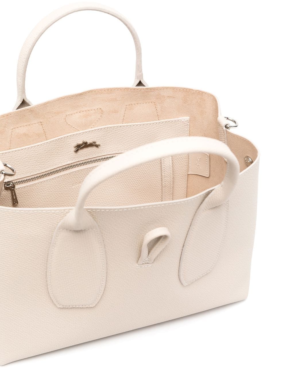 Shop Longchamp Medium Roseau Leather Tote Bag In Neutrals