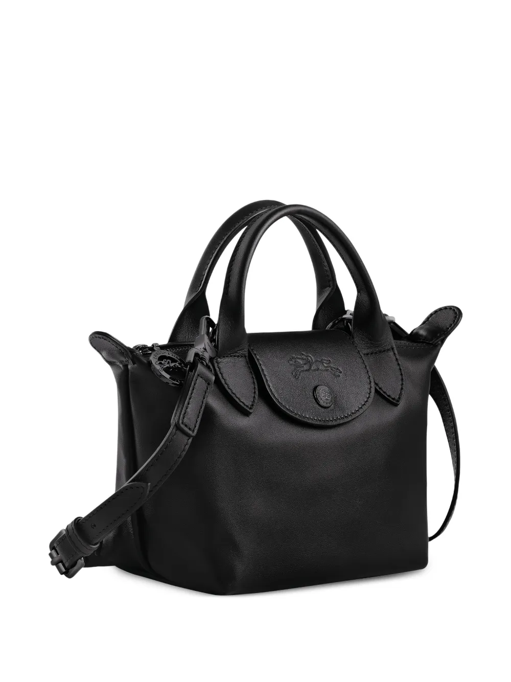  Longchamp Mini Le Pliage Leather Mini Tote Bag - Black 