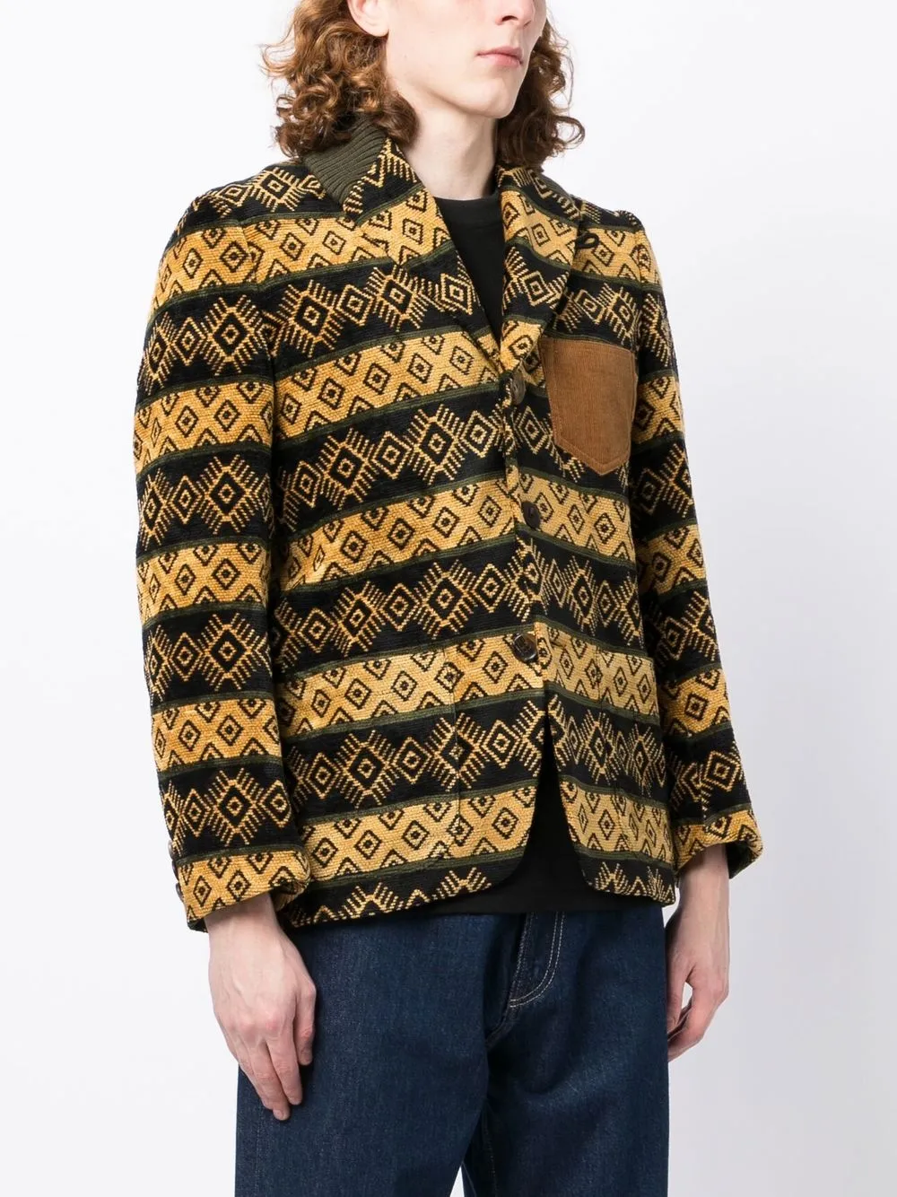 Geometric-Pattern Shawl-Lapel Jacket