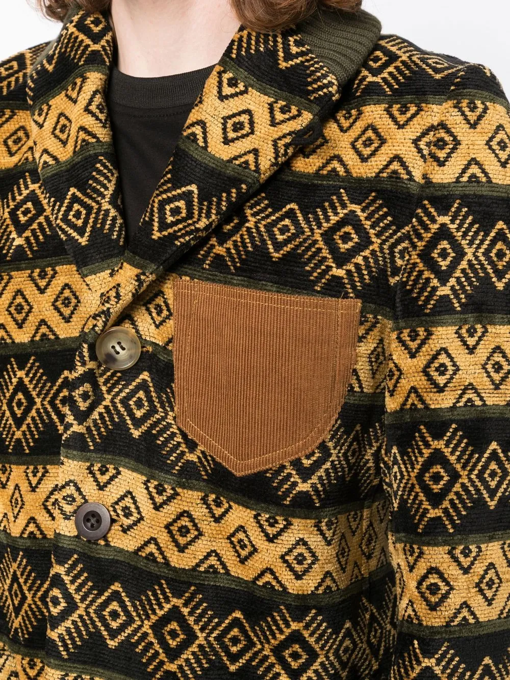 Geometric-Pattern Shawl-Lapel Jacket