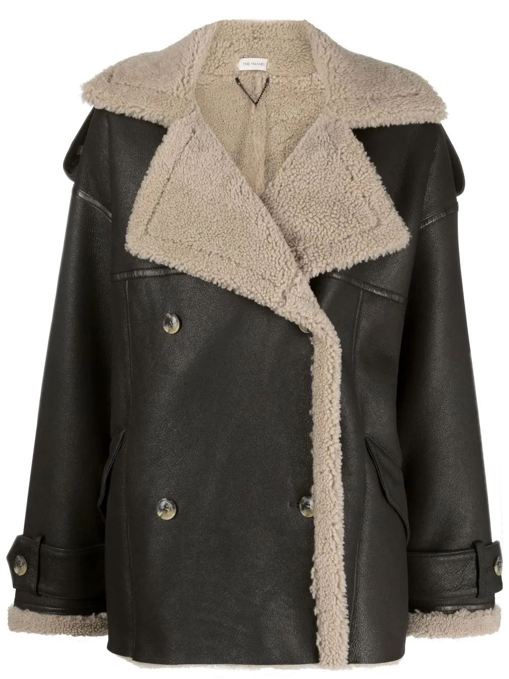 

The Mannei shearling-trim double-breasted coat - Black