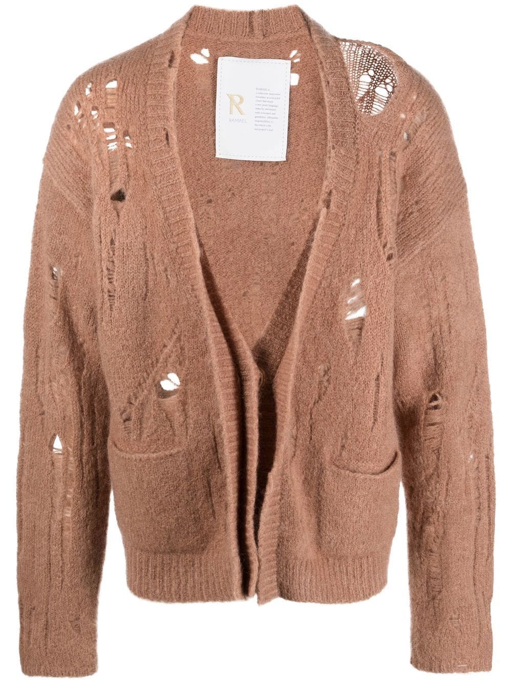 Ramael distressed V-neck knitted cardigan - Neutrals