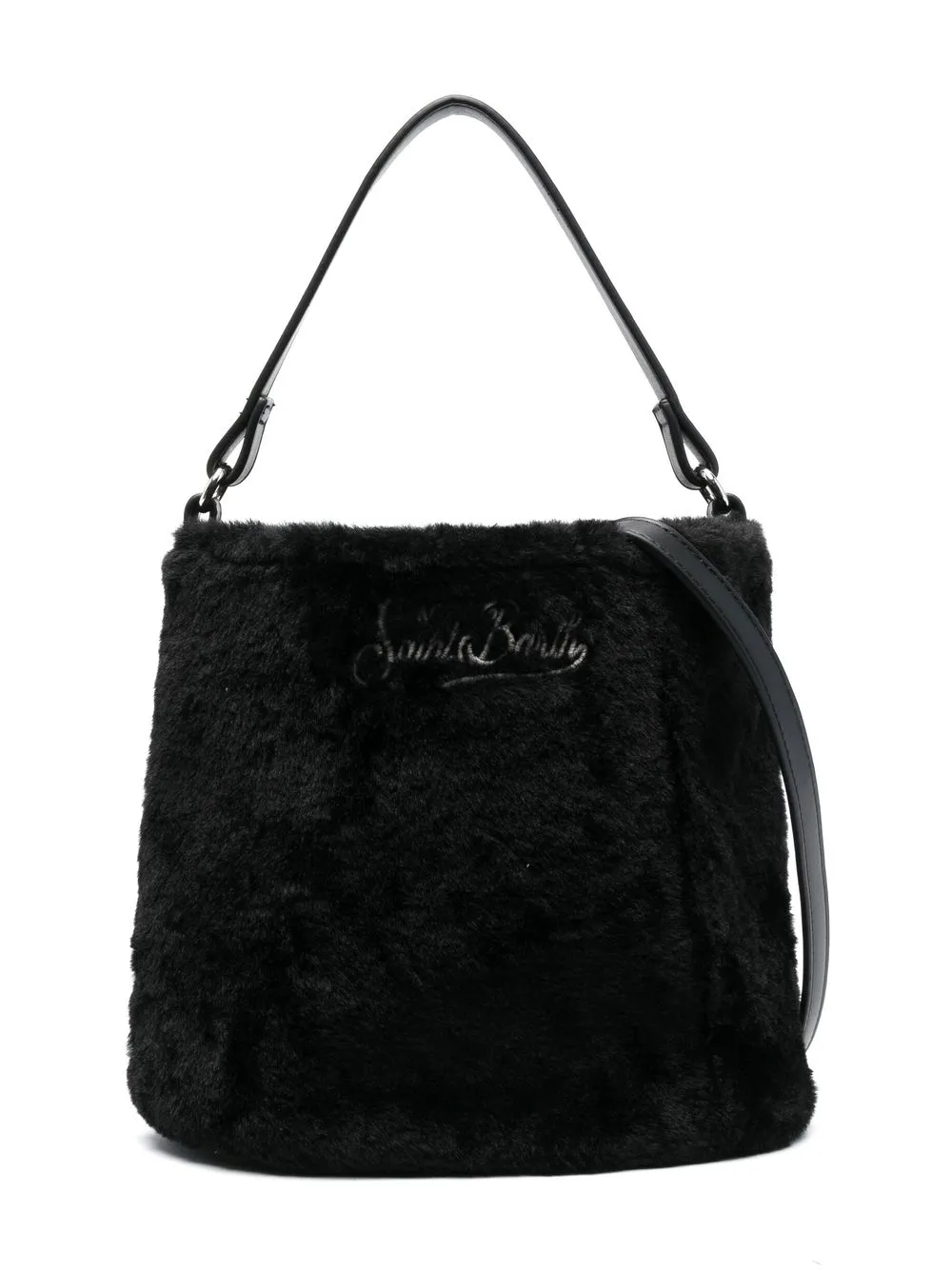 

MC2 Saint Barth embroidered-logo faux fur bucket bag - Black