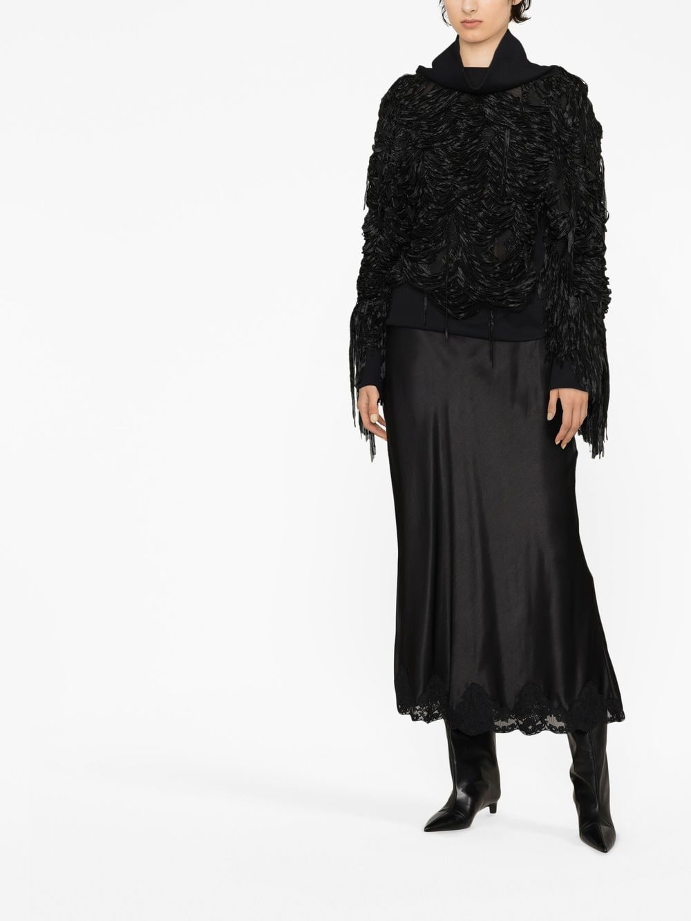 Shop Quira Fringed Long-sleeve Jumper In Black