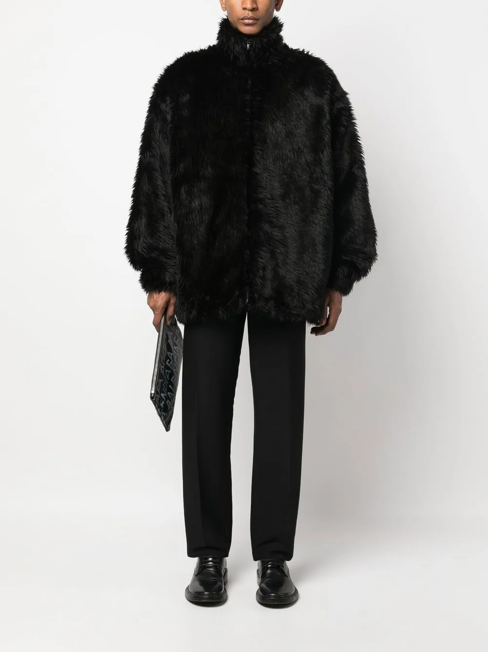 Balenciaga Oversized Faux Fur Bomber Jacket In Black ModeSens