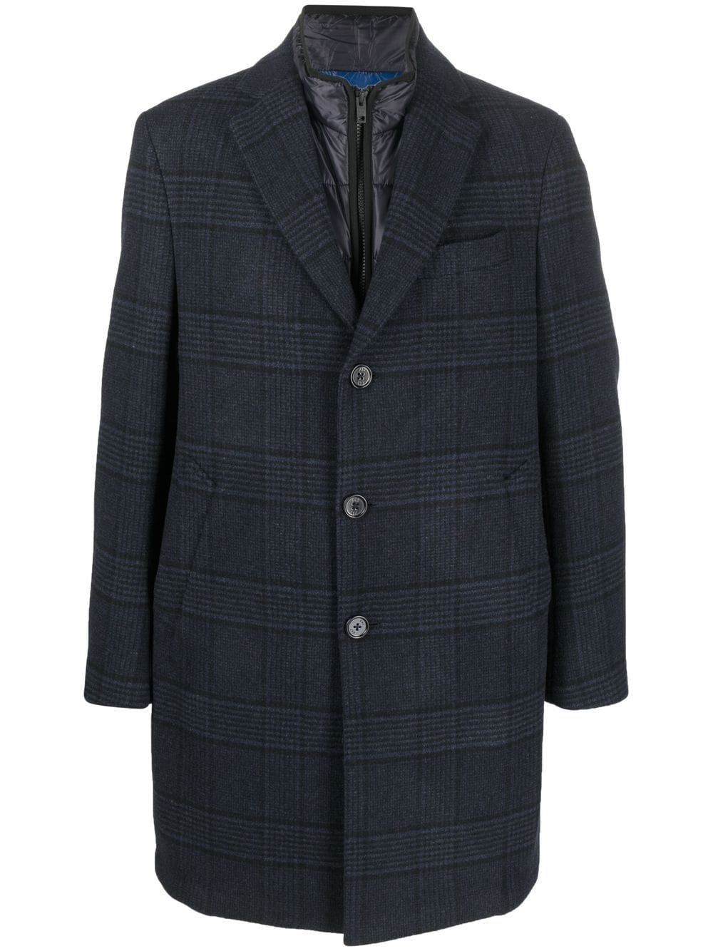 Fay Plaid-patterned Wool-blend Coat In Blue