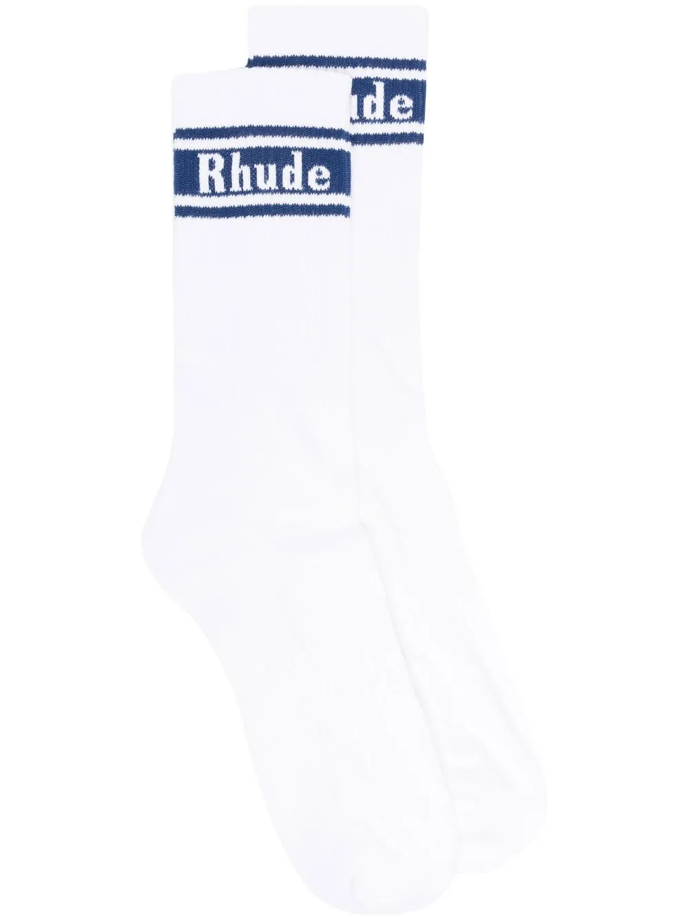 Rhude Intarsia-knit Logo Socks In White