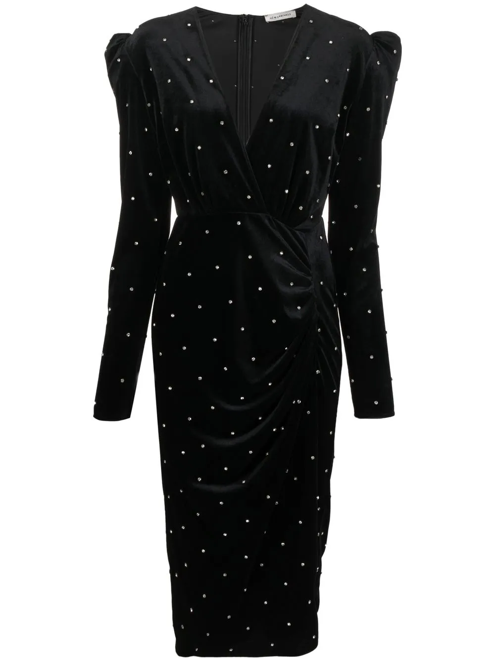 

NEW ARRIVALS crystal-embellished velvet midi dress - Black
