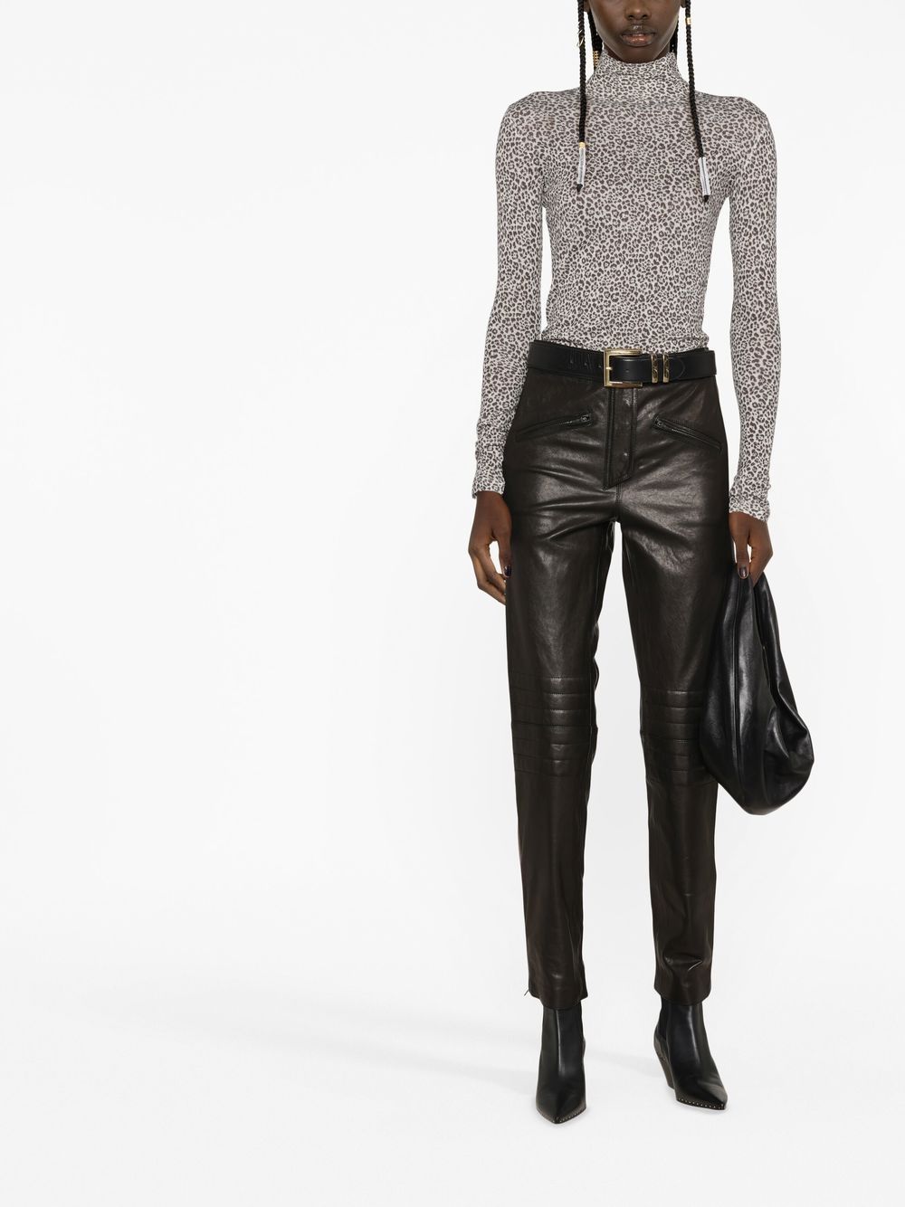 Shop Saint Laurent Leopard Turtleneck Jumper In Braun