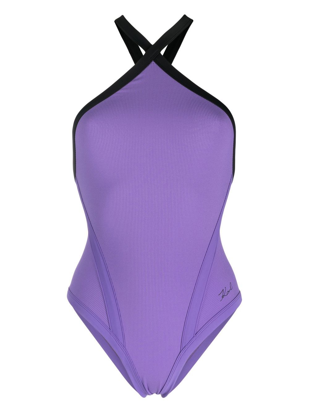 Karl Lagerfeld Dna Ribbed Swimsuit In Purple