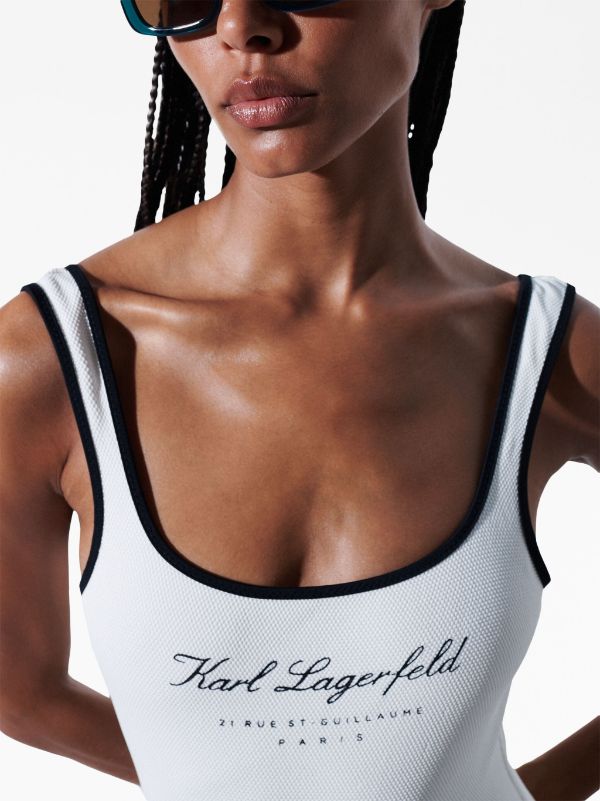 KARL LAGERFELD LOGO PRINT SWIMSUIT, White Women's