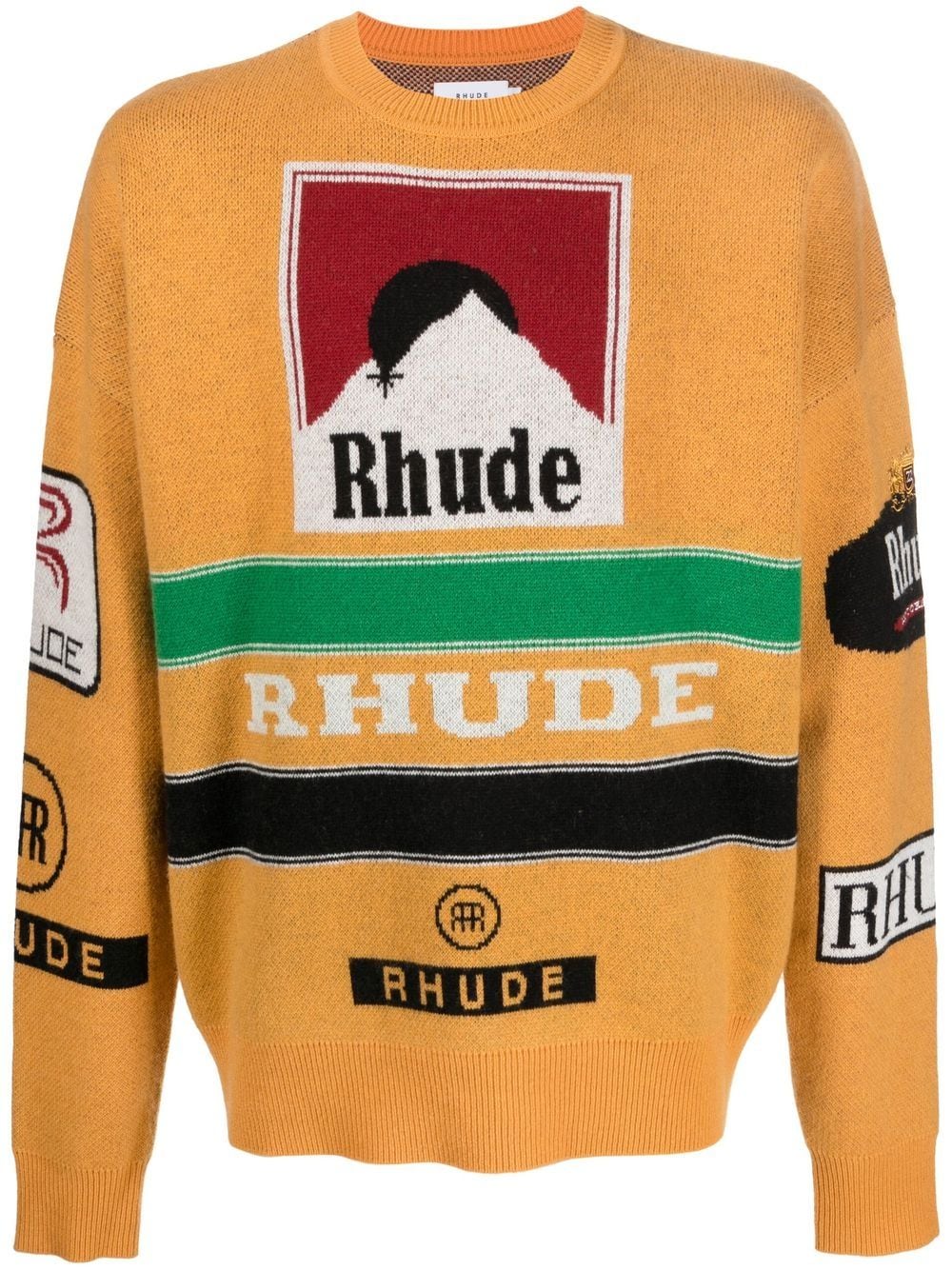 Rhude Intarsia-knit Crew Neck Jumper In Yellow & Orange | ModeSens