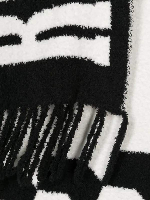 RHUDE fringed intarsia knit logo scarf women Polyester One Size Black