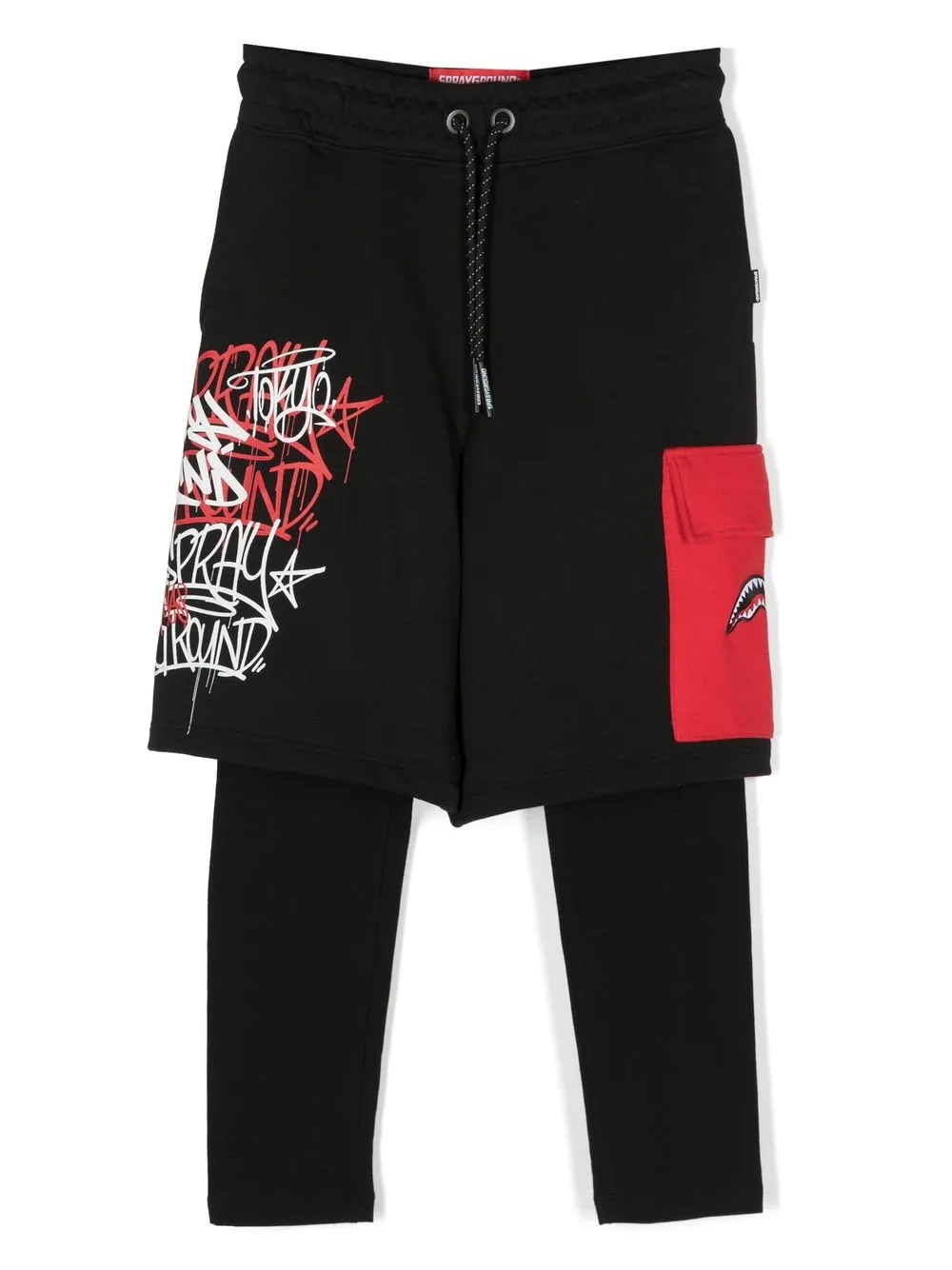 

sprayground kid layered graffiti-print trousers - Black
