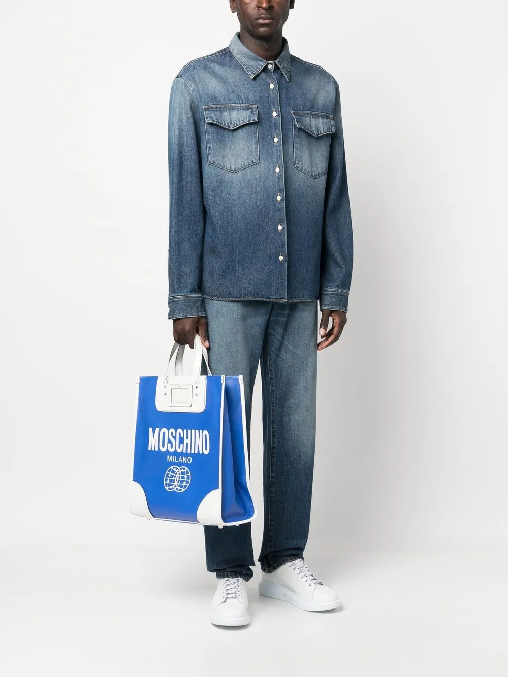 Moschino Shopper met logo - Blauw