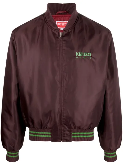 embroidered-logo zipped bomber jacket
