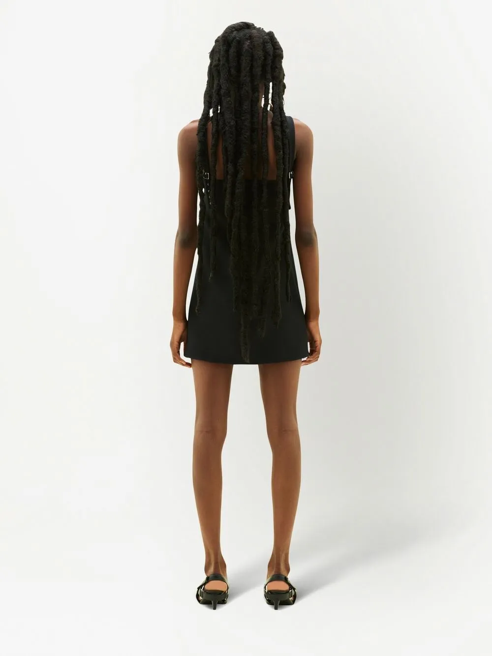 Courrèges Twill Suspenders Trapeze Mini Dress With Logo Detail In Schwarz