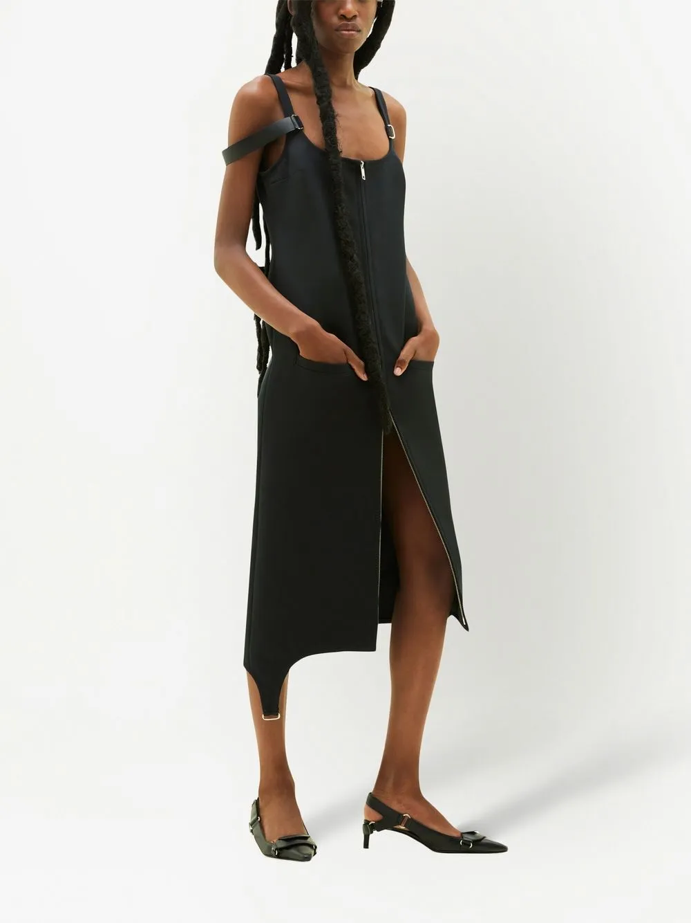 Courrèges Strap Bretelles Twill Long-dress In Black