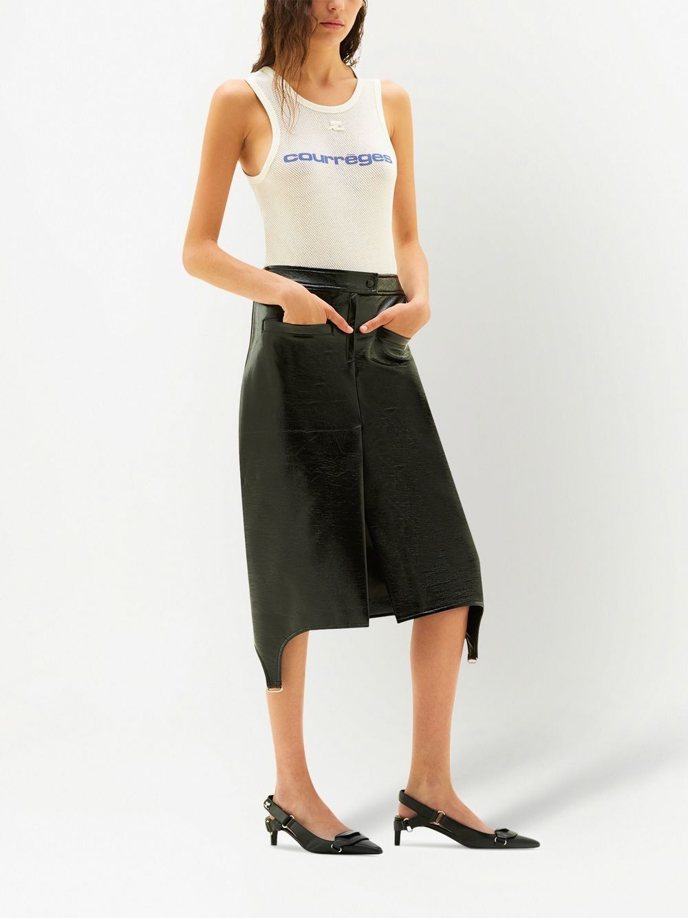 Shop Courrèges Bretelles Vinyle Skirt In Black