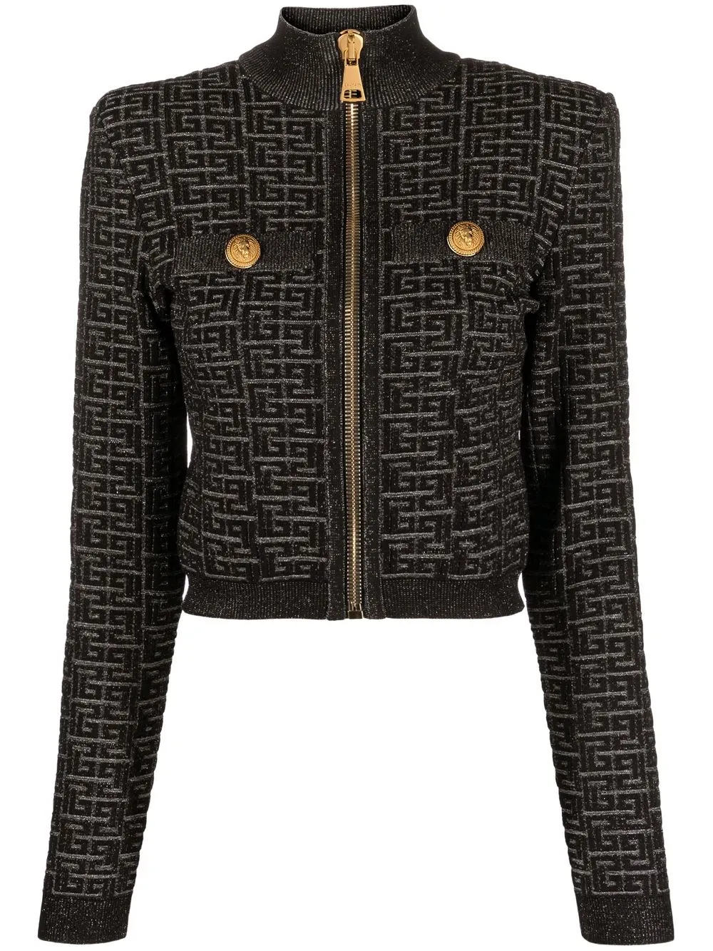 

Balmain monogram-motif cropped bomber jacket - Black
