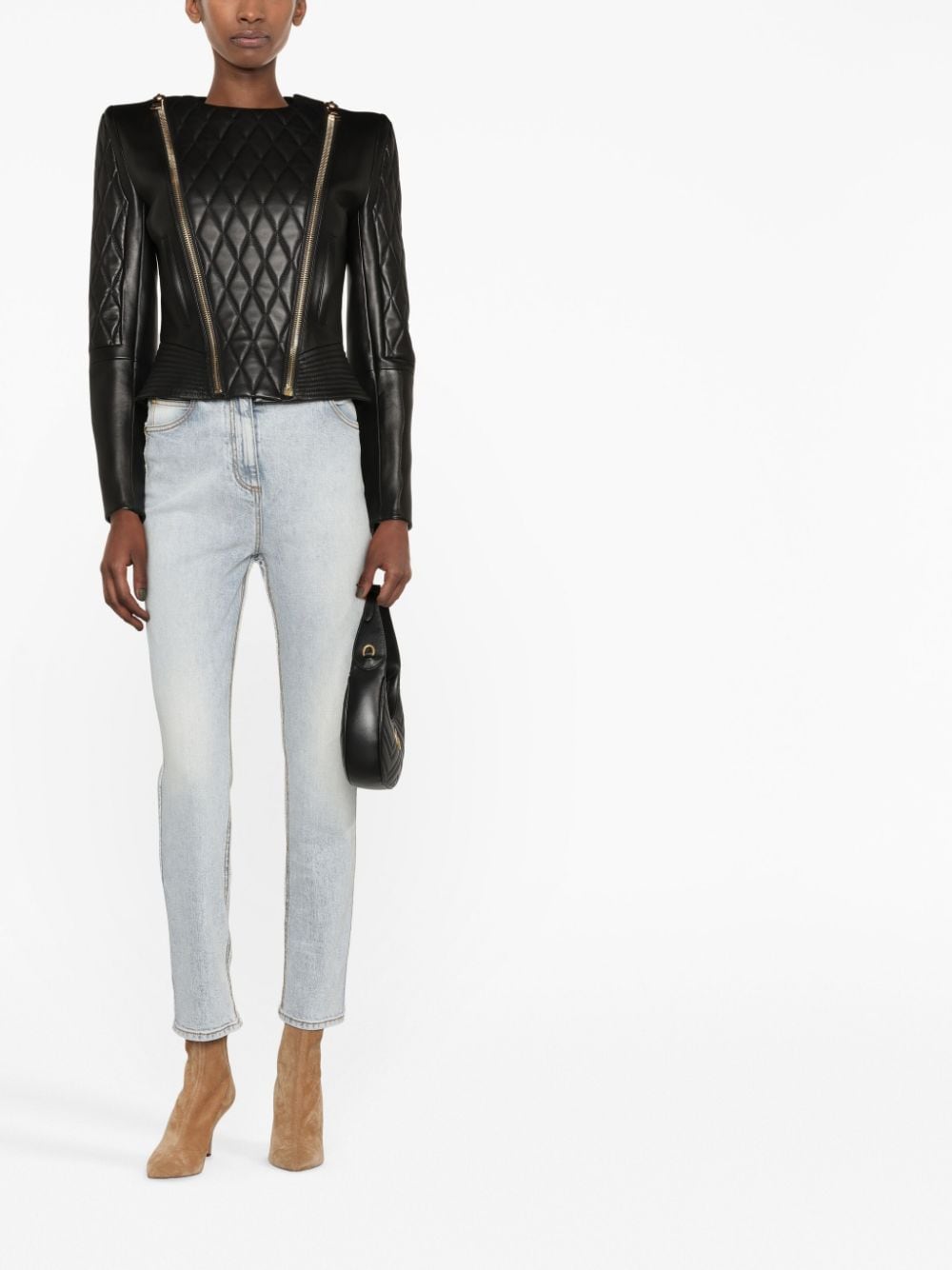 Shop Balmain High-waisted Slim-cut Jeans In Blue