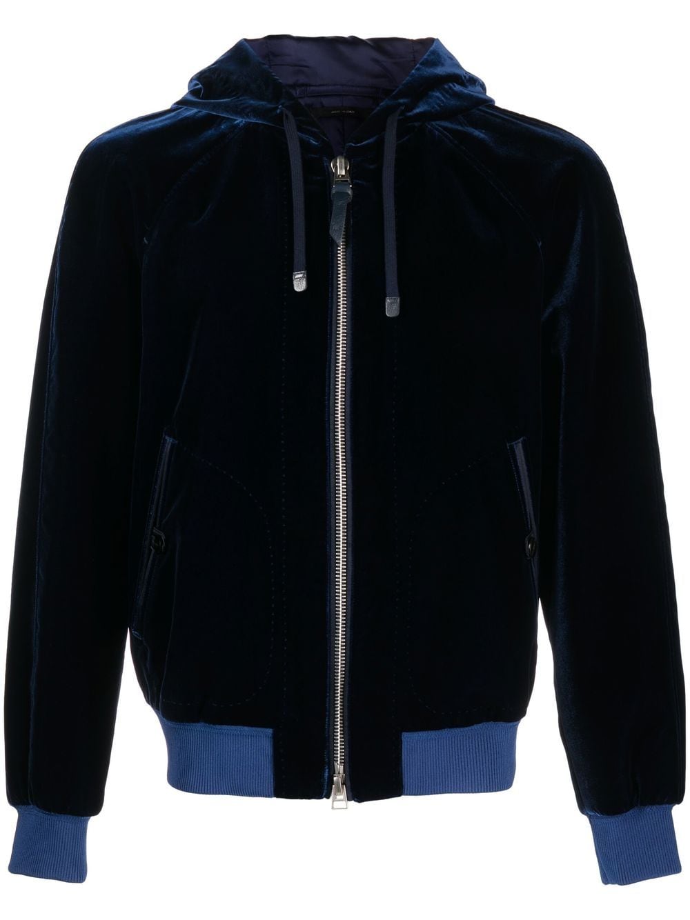 TOM FORD velvet-effect hooded jacket - Blue