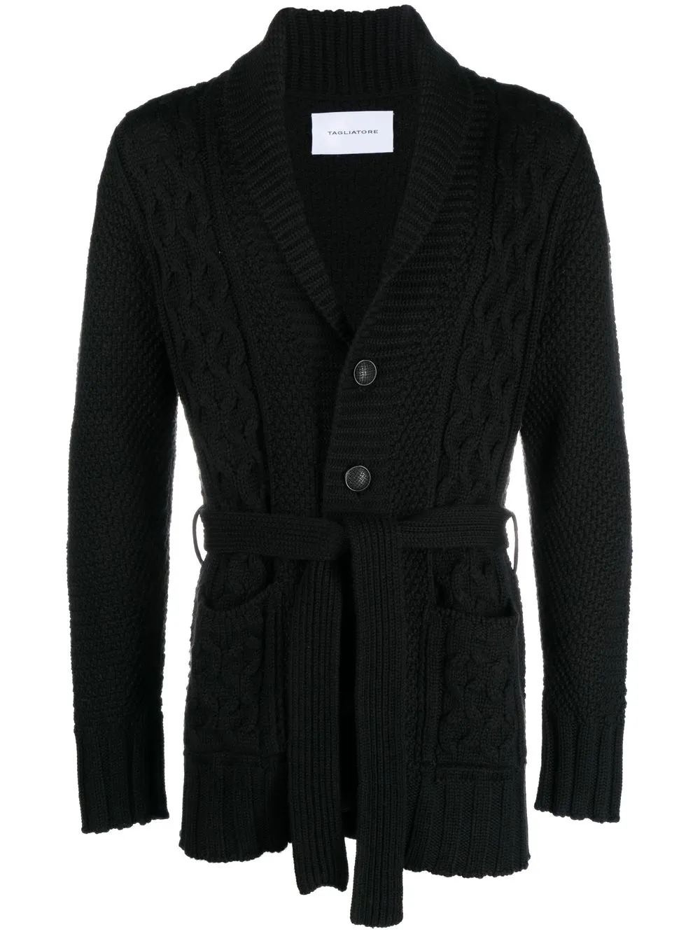 

Tagliatore Aran-knit V-neck cardigan - Black