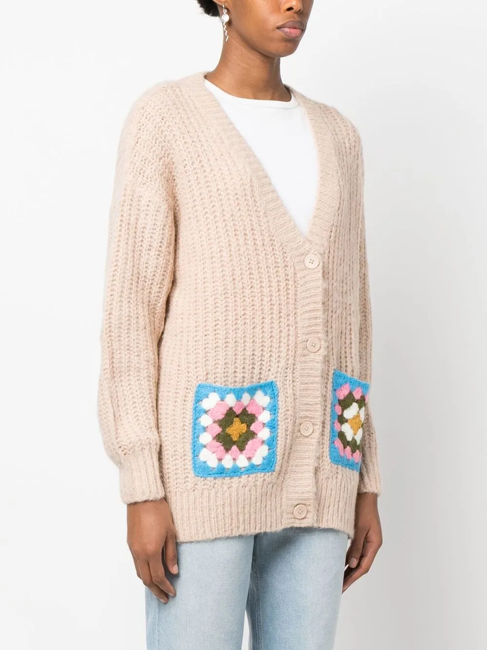Mc2 Saint Barth Chloe Ribbedknit Crochet Cardigan In Beige ModeSens