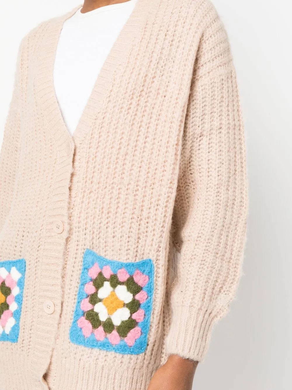 Mc2 Saint Barth Chloe Ribbedknit Crochet Cardigan In Beige ModeSens