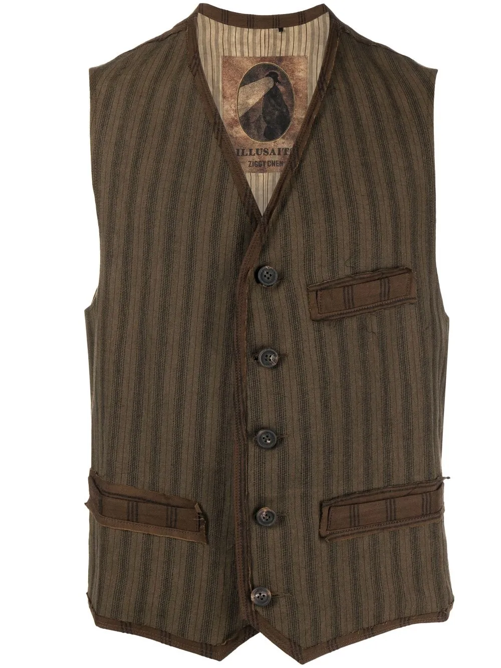 

Ziggy Chen striped patchwork waistcoat - Brown
