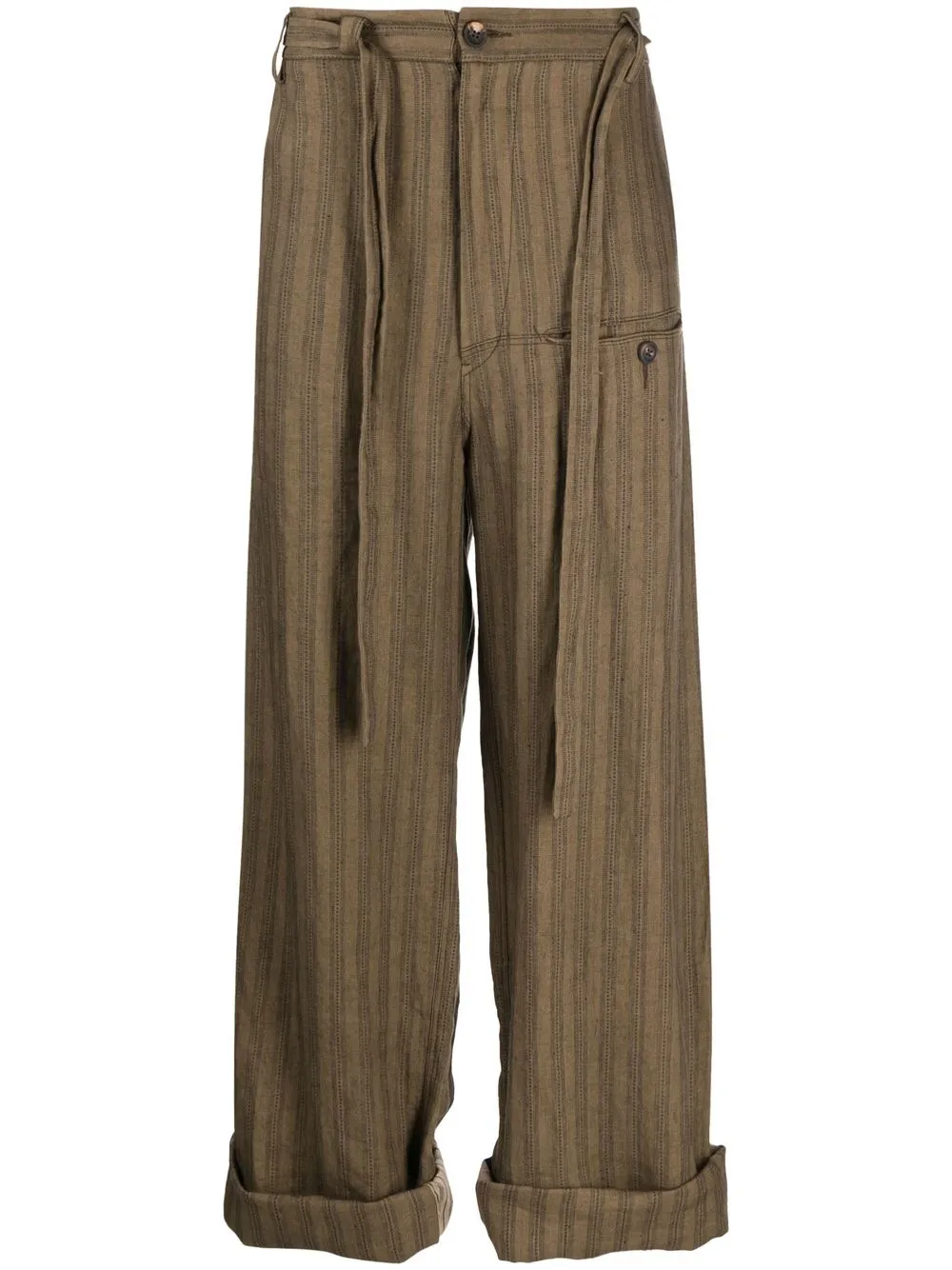 

Ziggy Chen striped paper bag-waist trousers - Brown