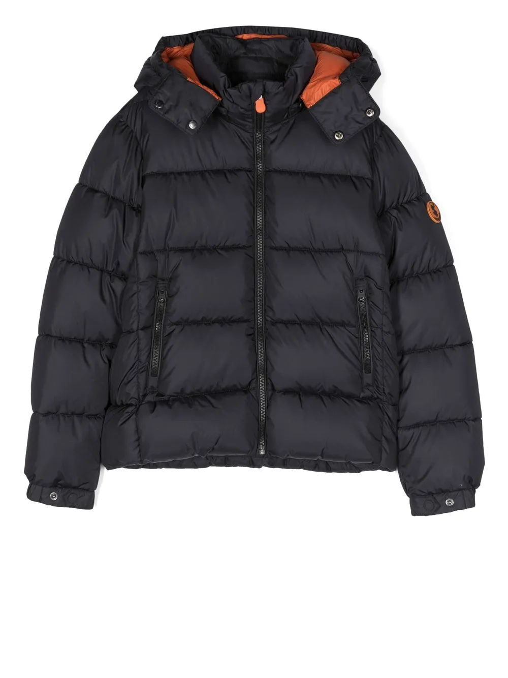 

Save The Duck Kids logo-patch hooded puffer jacket - Black