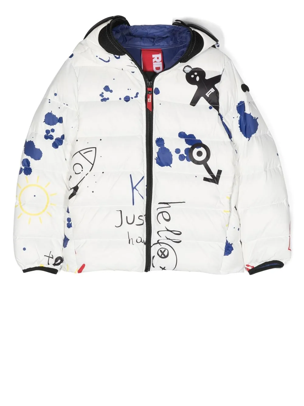 

AI Riders on the Storm Young pompom hood graphic-print coat - White