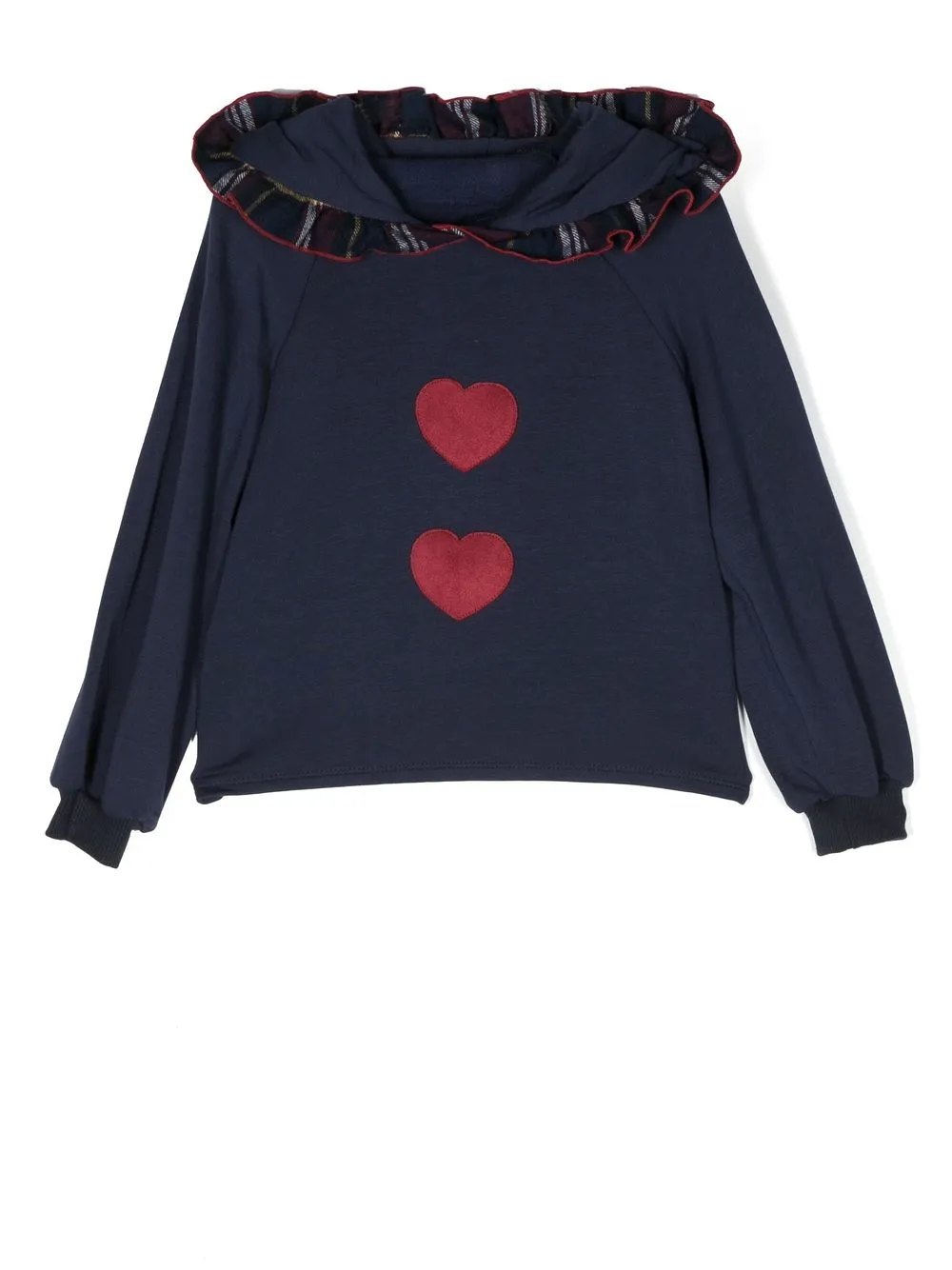 

La Stupenderia tartan frill trim hoodie - Blue