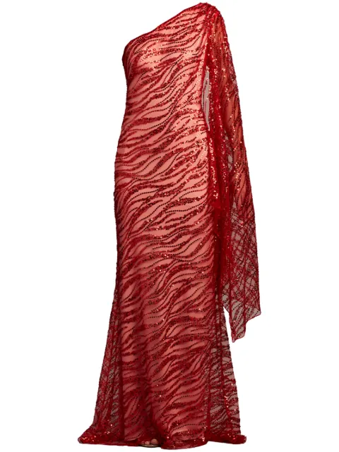 Tadashi Shoji Esperanza sequin cape-sleeve gown