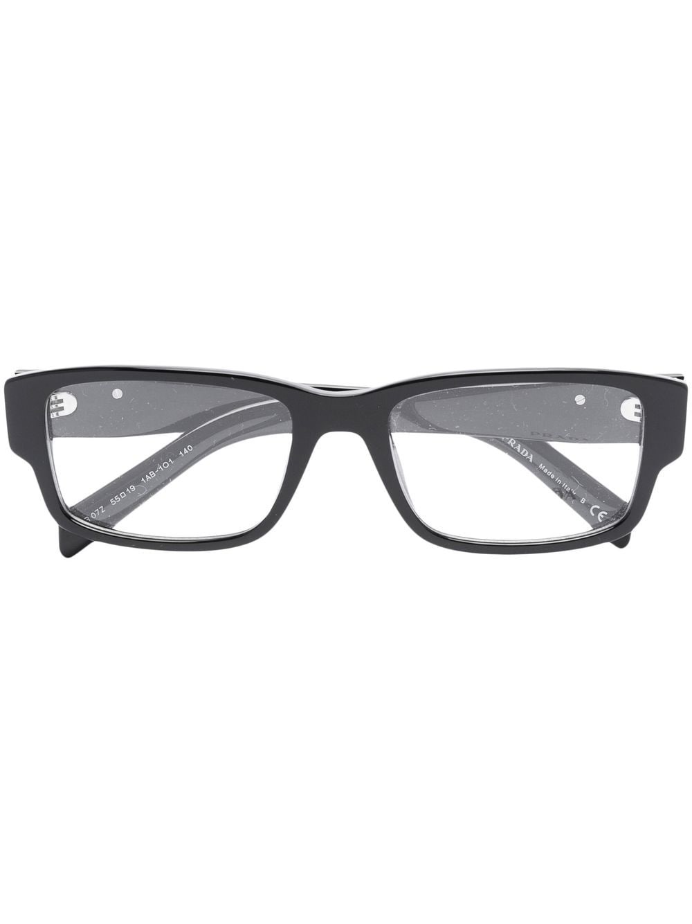 Prada Logo标牌长方形镜框眼镜 In Schwarz