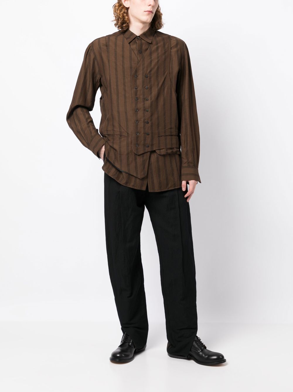 Ziggy Chen waistcoat-layered Striped Shirt - Farfetch