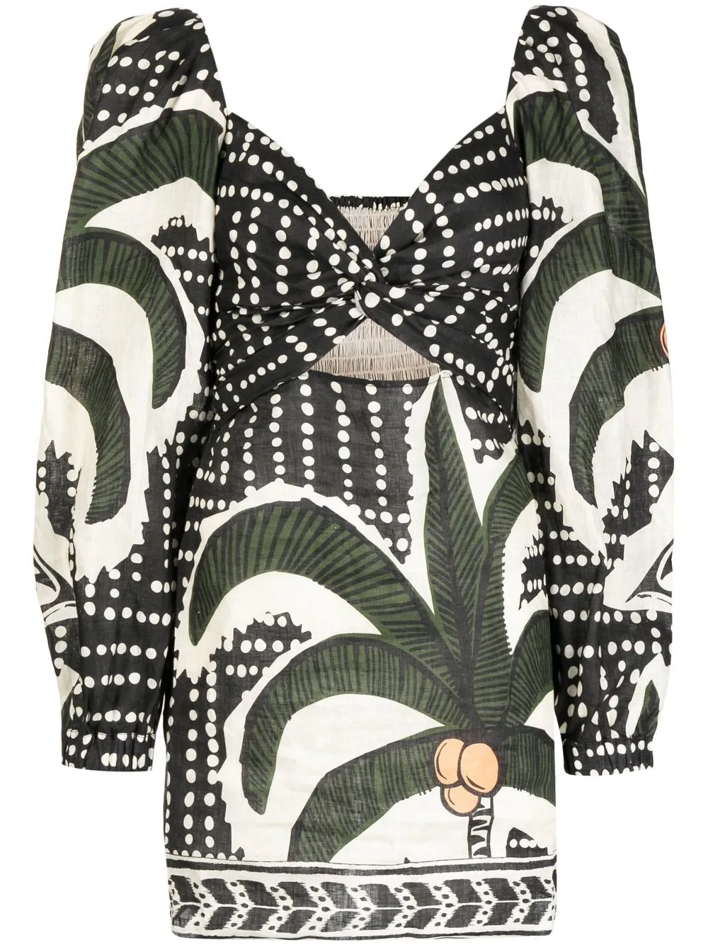 

Johanna Ortiz Green Graphic Print Puff Sleeve Dress - Black