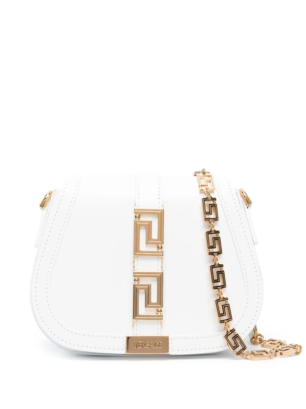 

Versace Goddess foldover leather crossbody bag - White
