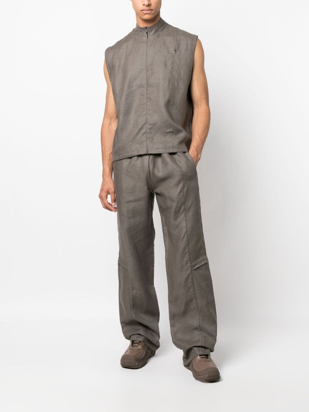 Shop Robyn Lynch Drawstring-waist Linen Cargo Trousers In Brown