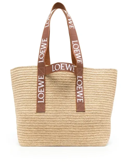 LOEWE logo-tape raffia tote Women