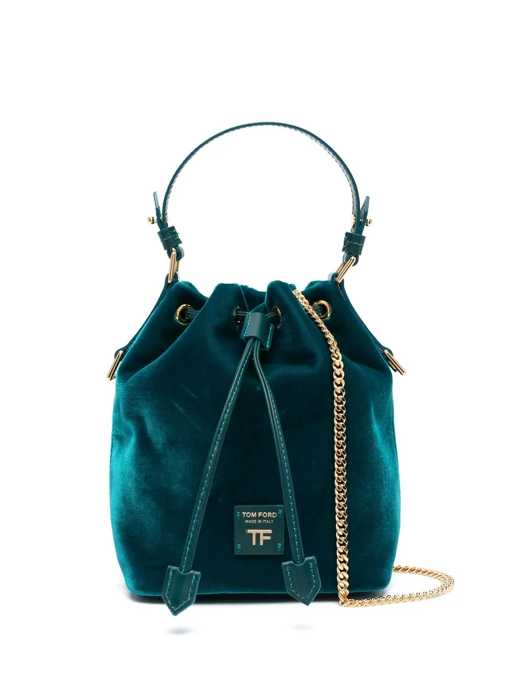 

TOM FORD logo-patch velvet bucket bag - Blue