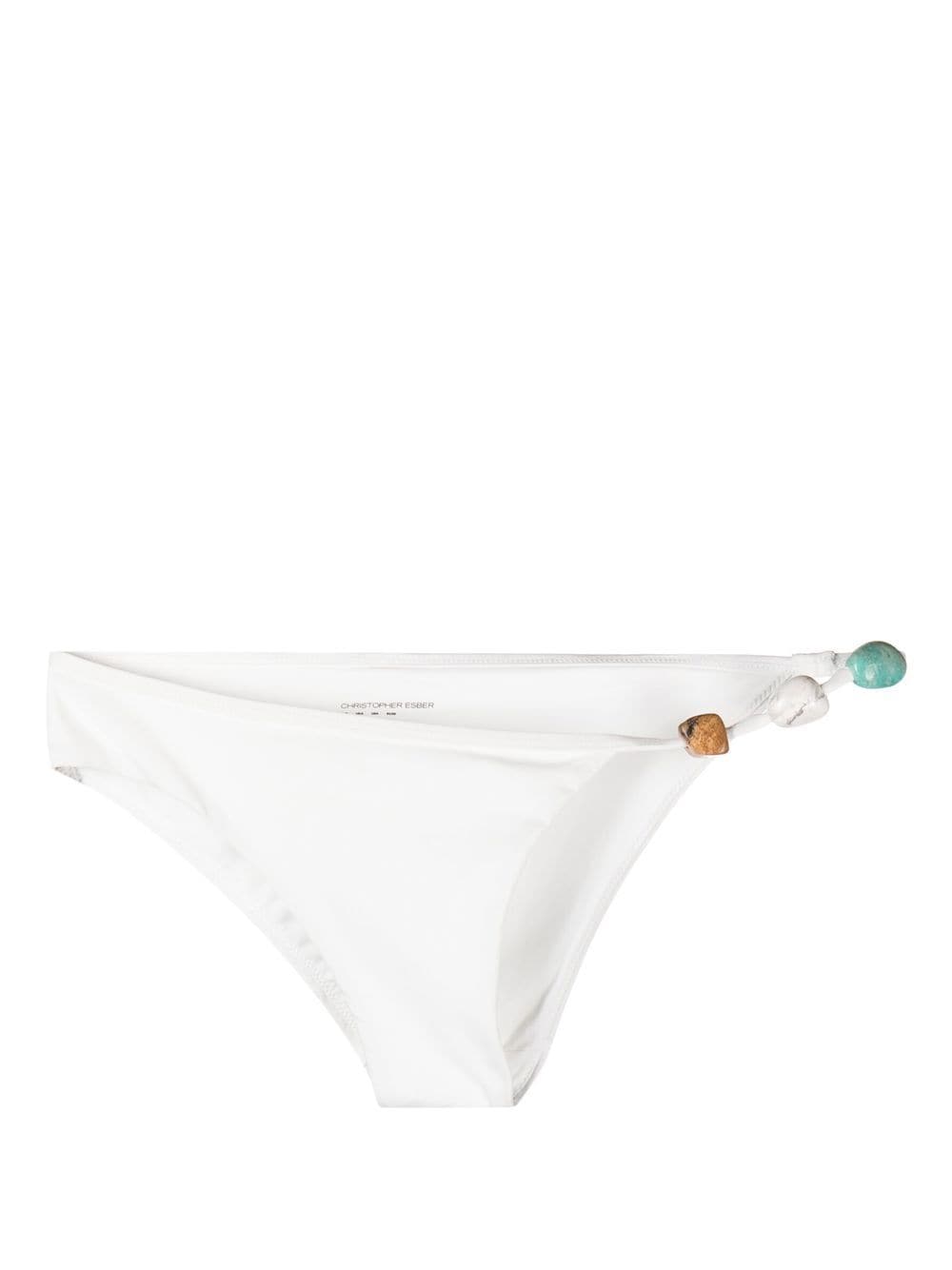 Shop Christopher Esber Crystal-strap Bikini Bottoms In White
