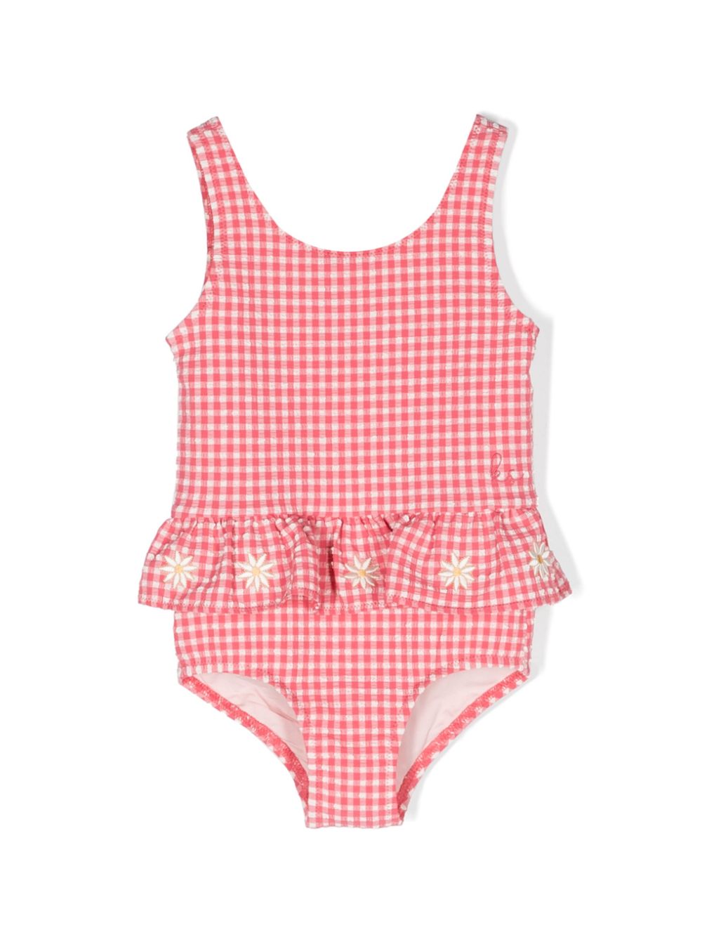 Konges Sløjd Kids' Gingham-check Ruffled Swimsuit In Pink