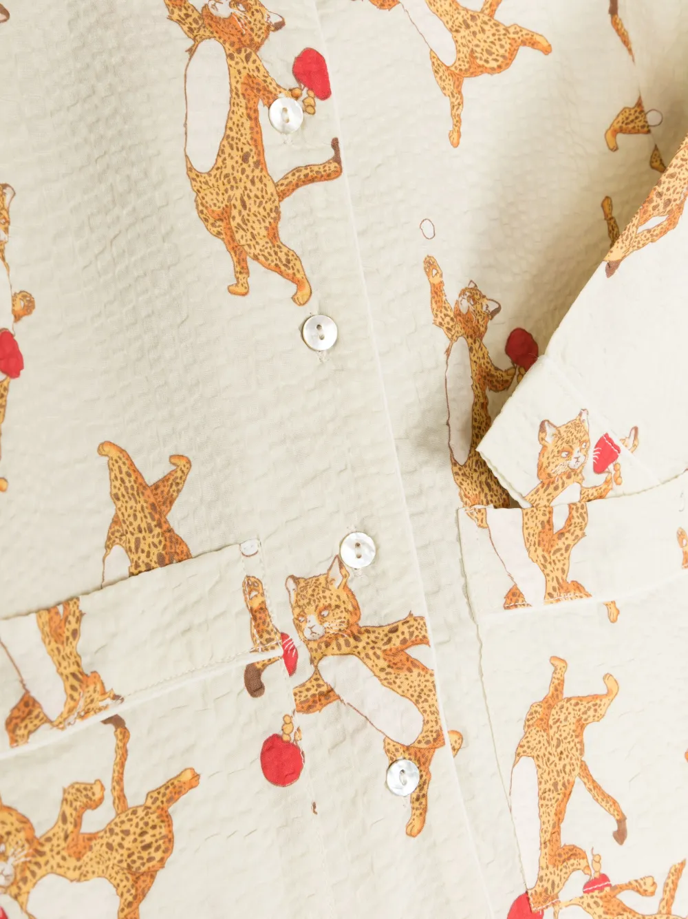  Konges Sløjd Cat-print Seersucker Shirt - Neutrals 